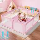 Large Baby Playpen 64" X 64" - Safety Baby Playpen Playard for Babies and Toddlers with Gate - Sturdy Play Yard Indoor & Outdoor Kids Activity Play Center with Anti-Slip Suckers,Pink