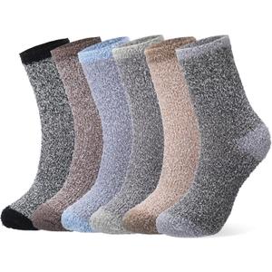 Geyoga 6 Pairs Fuzzy Socks Valentines Gifts for Women Soft Plush Sleeping Slipper Winter Fluffy Socks Gifts for Grandma Mom (Dark Color)