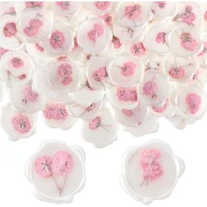 Qilery 50 Pcs Wax Seal Stickers Babys Breath Dried Floral Envelopes Seals Stickers Bulk for Wedding Invitation Bridal Shower Birthday Party Letter Greeting Cards Gift Wrapping, Self Adhesive (Pink)