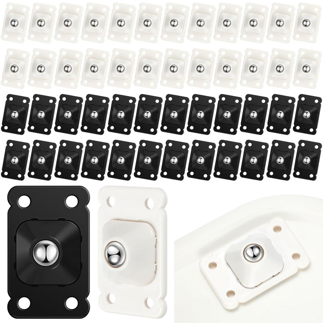 48 Pcs Self Adhesive Caster Wheels Appliance Rollers Appliance Slider for Kitchen 360 Swivel Universal Wheel Mini Roller Ball Transfer Bearing for Kitchen(White, Black)