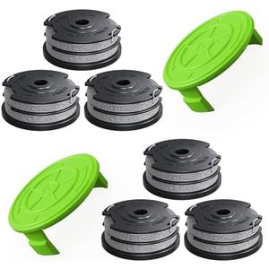 YWTESCH 8 Pack Weed Wacker String Fit for Greenworks String Trimmer, 0.065"-18Ft Dual String Trimmer Line Auto-Feed Weed Eater String Replacement Parts Spool(6-Pack) Cap Cover(2-Pack)