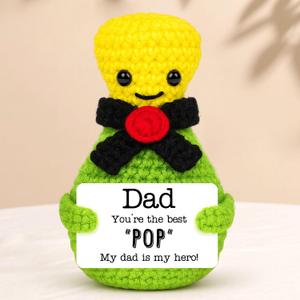 3 x BiuNiuring Funny Dad Birthday Gift from Wife Daughter Son, Cute Bubbly Handmade Crochet Birthday Gifts for Dads with Positive Card, is My Hero Small Decor