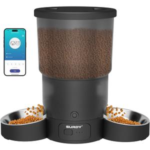 SURDY Automatic Cat Feeder with 5G WiFi, 20 Cups/5L Automatic Cat Food Dispenser for 2 Cats Smart Pet Feeder with APP Control for Remote Feeding (Black, 5L)