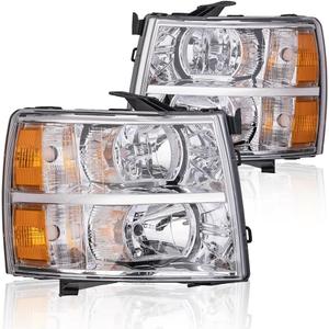 PIT66 Headlights Assembly Pair Compatible With Chevy Silverado 1500 2007-2013/Silverado 2500 3500 & HD 2007-2014 Clear lens Chrome Housing Amber Reflector Driver & Passenger Side Front Headlamp (Basic Style)