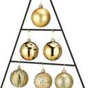 16 Inch Ornament Display Stand Metal Xmas Decorative Tabletop Ornament Christmas Tree Shaped Display Stand Holder Hooks Farmhouse Christmas Tree for Xmas Balls Decorations Hanging (Black)