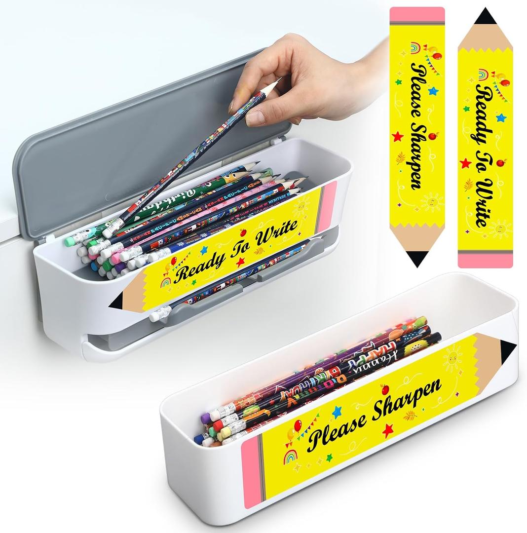 Sherr 2 Pcs Pencil Dispensers for Classroom Back to School Teacher Gifts Sharp and Dull Pencil Holder Bucket with 2 Stickers for Bulk Storage Classroom Organization Teacher School Essentials, 10.63 x 3.15 x 2.36 inches