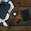 BARTON WATCH BANDS- Black Leather and Rubber Hybrid - Choose Color & Size - Compatible with All Apple Watches (Ultra, SE, 8, 7, 6, 5, 4, 3, 2, 1) - 38mm, 40mm, 41mm, 42mm, 44mm, 45mm, 49mm (Walnut Brown Leather (Stainless Steel Buckle))