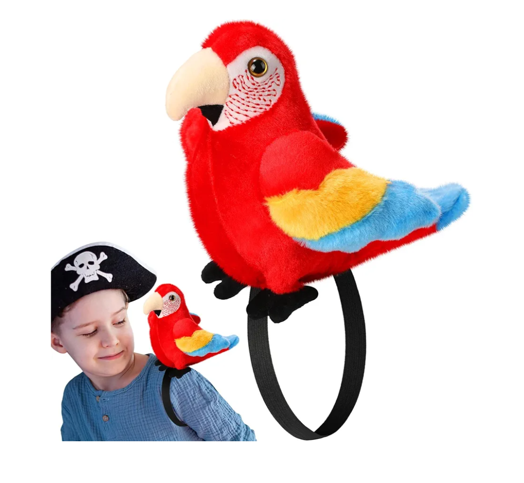 HyDren 3 Pcs Stuffed Pirate Parrot on Shoulder 7 Inch Plush Pirate Parrot Stuffed Animals Toys Costume Accessories Shoulder Props for Adults Kids Birthday Summer Tropical Party Favors