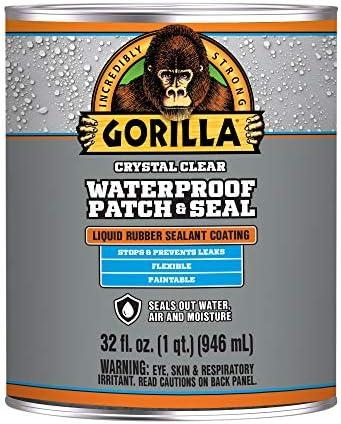 Gorilla Patch & Seal Liquid Rubber Waterproof Sealant, Crystal Clear, 32 Ounce (Pack of 1) - Seals Out Water, Air, and Moisture