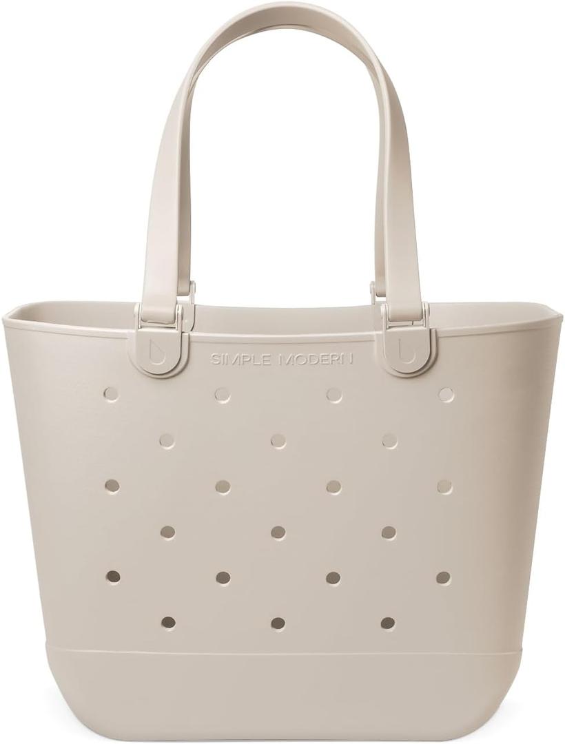 Simple Modern Extra-Large Beach Bag | Waterproof Getaway Rubber Tote with Zipper Pocket for Travel, Pool, Boat, Groceries, Sports | Almond Birch