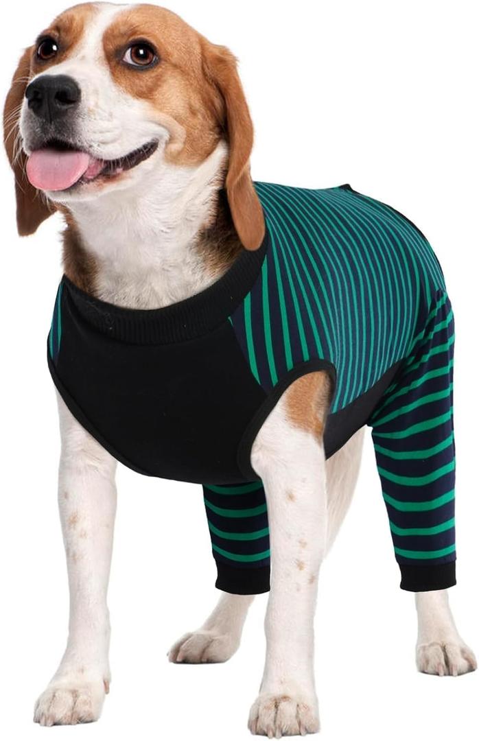 Kuoser Dog Recovery Suit, Anti Licking Dogs Rear Leg Sleeve, Abdominal Dog Surgical Suit with Dog Pants Cover Protect Wounds, Dogs Elbow Protector Soft Pet Surgery Onesie Cone Alternative, Green L