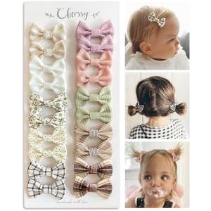 Baby Girls Hair Bow Clips, 20pcs Boutique Cotton Fully Lined Hair Pins, Non Slip Baby Barrettes Accessories for Infants Toddlers Fine Hair by Cherssy