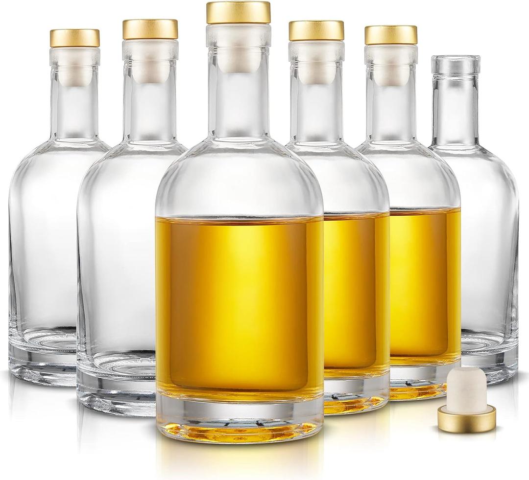 Mfacoy Set of 6 Clear Glass Bottles, 6 oz, Reusable, T-Top Cap, Perfect for Oil, Vinegar, Kombucha, Beer, Water, Soda, Juices