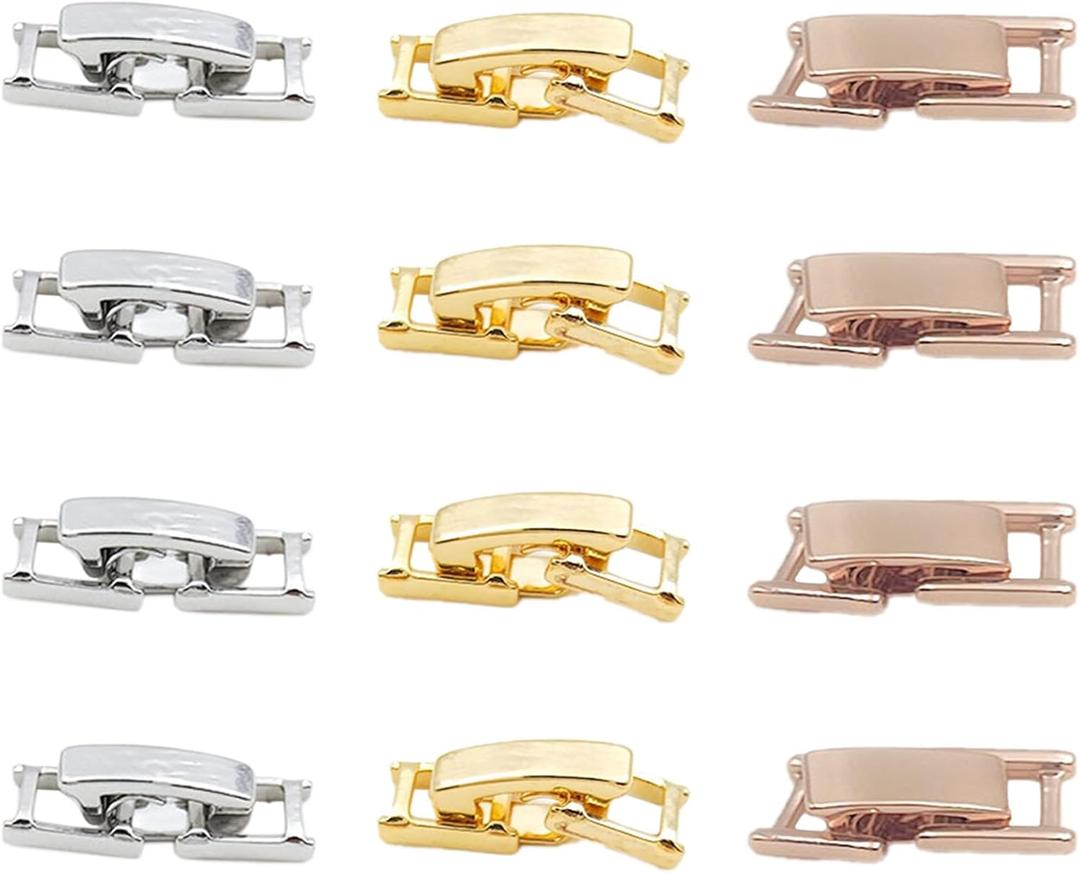 12pcs Metal Bracelets Extenders Clasps, Foldover Extension Jewelry Clasps, Closure End Caps Watch Band Clasp, 18K Gold Plated Fold Over Jewelry Clasp for Women Necklace Bracelet Extender Making
