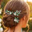 CASDRE Pearl Bride Wedding Hair Pins Gold Leaf Hair Pieces Green Crystal Accessories for Women (Pack of 3