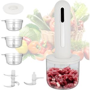 MINI Cordless Food Processor Electric Vegetable Chopper,USB Rechargable Compact Meat Grinder with 4 Cups & 2 Slicers for Baby Food Kitchen,Mincing Pureeing Onion Garlic Chili & Spices(Ivory)