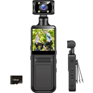Body Camera with Audio and Video Recording Mini Wearable Body Worn Cam Portable Small Personal Camcorder Sport Action Outdoor Video Recorder (128GB)