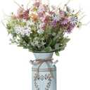 Fake Flowers in Vase,6Pcs Muticolor Daisy Flowers Artificial Arrangements with Metal Flower Vase Faux Flowers Wildflower Daisy Party Birthday Wedding Centerpiece Table Decorations Home Hecor