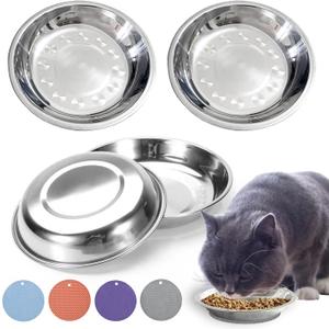 Stainless Steel Cat Bowls for Food and Water - Relief Whisker Fatigue Shallow Wide Bowl With Non-Slip Placemats for Cats and Small Dogs