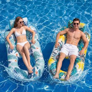 2 Pack Pool Floats Adult Heavy Duty-Adult Pool Float Lounger with Cup Holders, Backrest & Footrest Pool Lounge Float Pool Floaties Rafts for Beach Lake Party(Pink, Blue)
