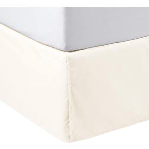 Amazon Basics Lightweight Pleated Bed Skirt, Machine Washable, Wrinkle and Fade Resistant, Queen, Off White