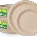 GreenWorks 7 inch and 9 inch Heavy-duty Compostable Plates (each 50 Count), 100 Count Unbleached Disposable Paper Plates (Large)