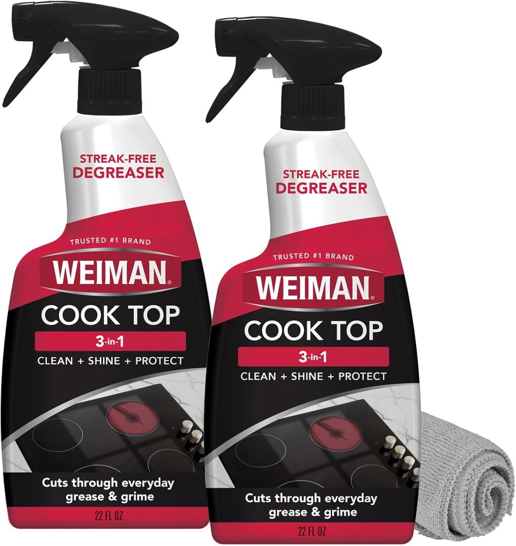 Weiman Cooktop Cleaner Spray for Daily Use, Streak & Residue Free, Non-Abrasive Formula, 2 Pack with Micro Towel