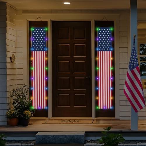 4th of July Decorations Light Up Hanging American Flag Banners, Glow in the Dark Fourth of July USA Patriotic Red White and Blue Decor for Memorial Day Veterans (14"x72" Lighted) 4th of July Decorations Light Up Hanging American Flag Banners, Glow in the Dark Fourth of July USA Patriotic Red White and Blue Decor for Memorial Day Veterans (14"x72" Lighted)
