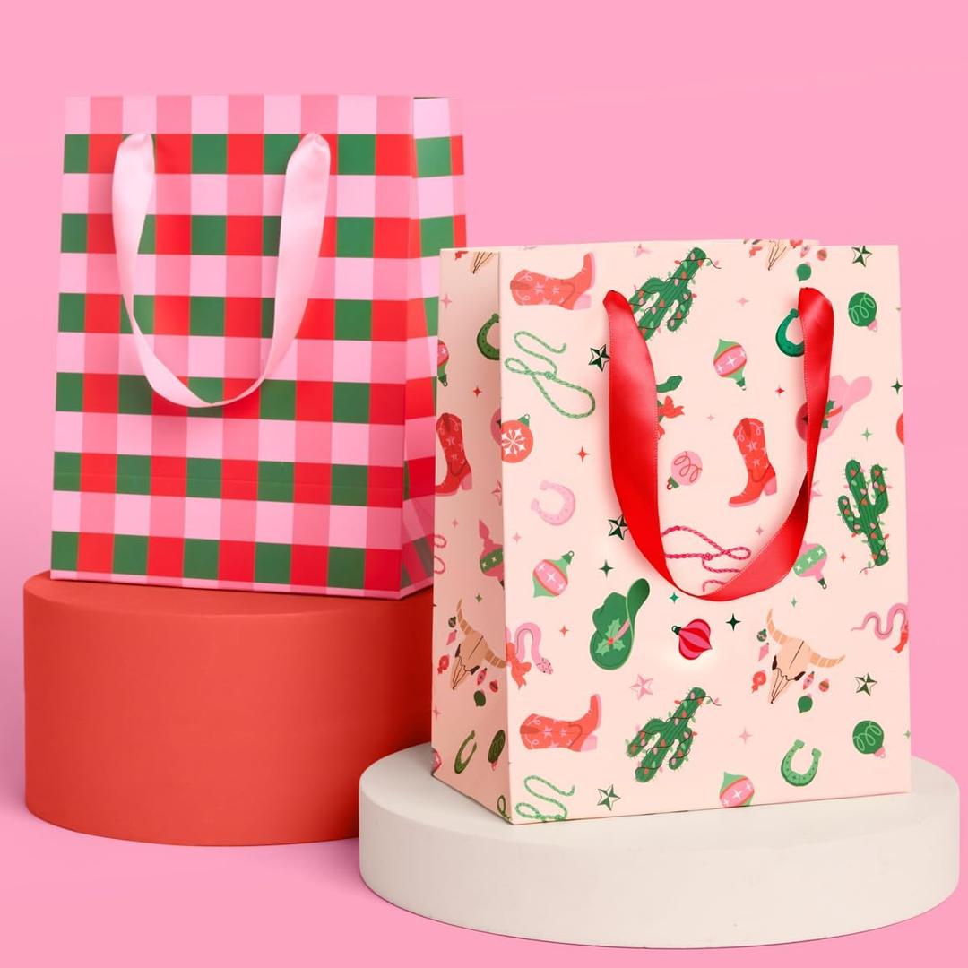 XO, Fetti Western Gift Bag Set - 6 pcs | Cowboy Birthday Gift Wrap, Decorative Christmas Bag, Bachelorette Party Favor
