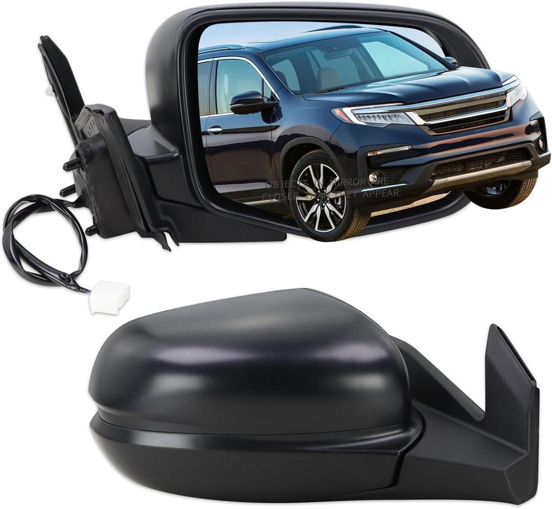 Right Passenger Side Mirror Compatible With 2016 2017 2018 2019 2020 2021 2022 Honda Pilot With Manual Folding Power Glass Matte Black Replace#76200TG7A01 (3Pins)