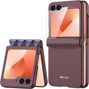 Miimall Flip 6/ZFlip7 FE Case with Hinge Protection, Slim Folding Design, Screen Protector, Drop Proof Full Body Spine Dustproof Military Grade Non-Slip Cover Cases for Samsung Z Flip 6 Wine Red