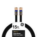 GE RG6 Coaxial Cable, 15 ft. F-Type Connectors, Quad Shielded Coax Cable, 3 GHz Digital, In-Wall Rated, Ideal for TV Antenna, DVR, VCR, Satellite, Cable Box, Home Theater, Black, 33732