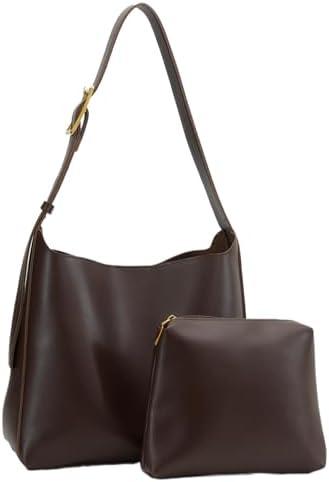 NEBIL PU Leather Bucket Bags For Women,Slouchy Shoulder Bag Purses Hobo Tote Bags with Wallet