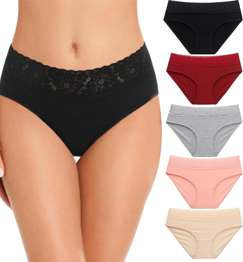 Cameway 5 Pack Womens Underwear Cotton Bikini Panties Lace Soft Hipster Panty Ladies Stretch Full Briefs (XX-Large)