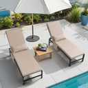 Outdoor Chaise Lounge Cushions with Head Pillow and Side Pockets, 3 Years Fade Resistant Water Resistant Lounge Chair Cushion, 72''L x 21''W, Set of 2, Beige