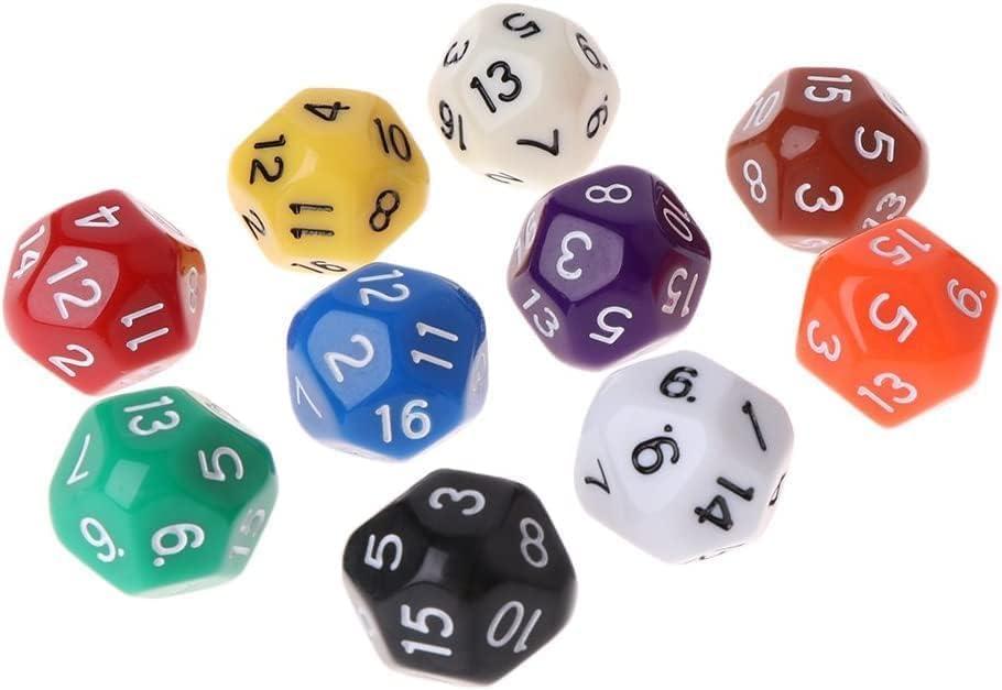 10Pcs Polyhedral Dice Set for Dungeons and Dragons, 16 Sided, Multi Colored Assortment, Table Games