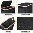 iEGrow 60L Slim Laundry Hamper, Narrow Laundry Basket with Lid,Foldable Clothes Hamper with Bamboo Handles,Hamper Basket with Removable Inner Bag for Laundry Room Bedroom College Dorm,Black