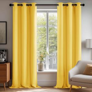 Deconovo Blackout Curtains for BedroomSet of 2 42W x 90L Inch Thermal Insulated & Noise Reducing PanelsHome Window Room Darkening Sustainable Grommet Drapes for Living Room Nursery, Mellow Yellow