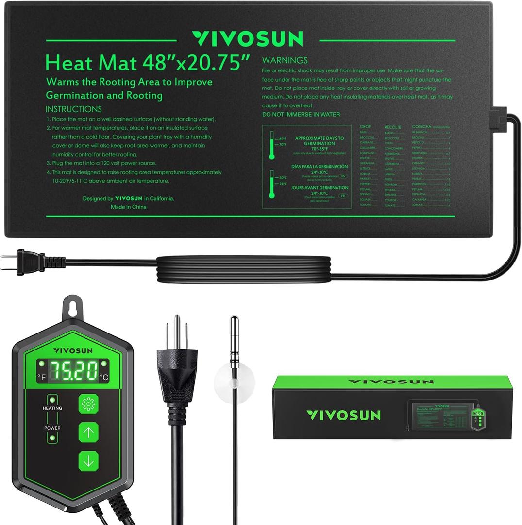 VIVOSUN 48" x 20.75" Seedling Heat Mat and Digital Thermostat Combo Set, UL & MET-Certified Warm Hydroponic Heating Pad for Germination, Indoor Gardening, Greenhouse