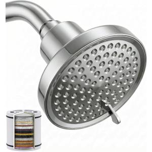 6" Shower Head and 25 Stage Shower Filter Combo, High Pressure 7 Spray Settings Filtered Showerhead with Water Softener Filter Cartridge for Hard Water Remove Chlorine and Harmful Substances(Chrome)