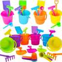 The Dreidel Company 6-Pack Mini Beach Playsets, Play Set Includes 1 Sand Bucket, 1 Shovel, 1 Rake, and 1 Scoop, Birthday Treats for Boys and Girls, Party Favors for Kids and Toddlers, 3" Inch