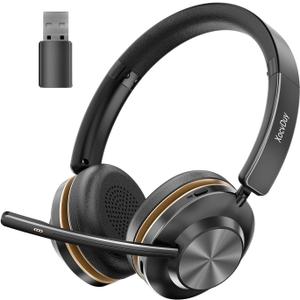 Bluetooth Headset, Wireless Headset with Mic for Work, Bluetooth 5.3, Wireless Headphones with AI Noise Cancelling Microphone (Clear Calls & Mic Mute), USB Dongle, for Computer/PC/Laptop/Zoom