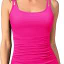 Women Tankini Swim Top Only - Tummy Control Swimsuit Bathing Suit Top (Medium, Hot Pink)