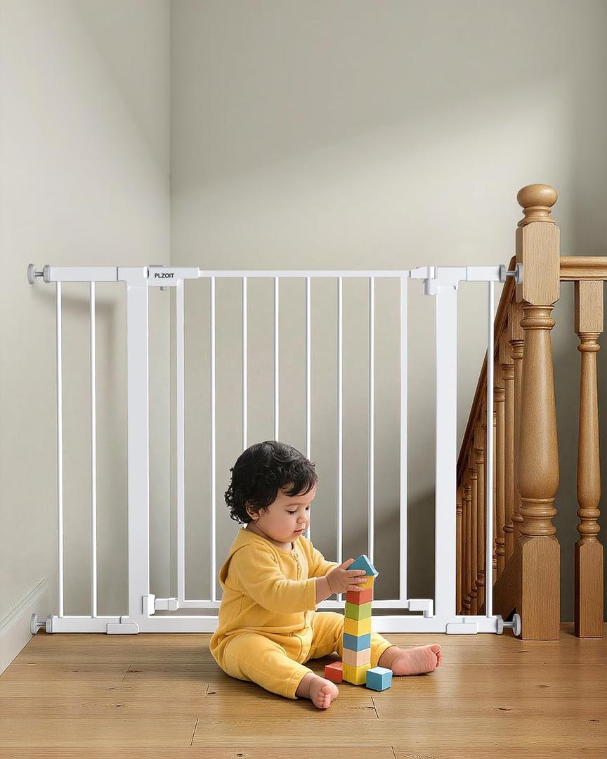 29.5-40.5" Baby Gate for Stairs, Dog Gate for Doorways, Walk Thru Auto Close Metal Baby Safety Gate for The House, Stairs and Doorways, Child Gate Pressure Mounted, Pet Gate for Dog Indoor - White