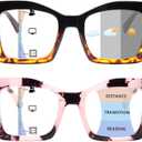 Progressive Multifocus Reading Glasses for Women Blue Light Blocking, Outdoor Photochromic Multifocal Sunglasses (2 Mix C2, 2.0)
