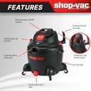 Shop-Vac 8252605 16 Gallon, Wet/Dry Utility Vacuum, 6.5 Peak HP, 2.5 Inch Diameter x 8 Foot Hose, 12 Foot Cord, Durable Design for Heavy-Duty Cleaning