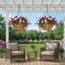EIMQUVW Outdoor Hanging Planter(4-Pack) Black Metal Hanging Baskets with Coconut Fiber Lining 14 inch Round Chain Flower Pots for Patio Garden Greenery Decoration