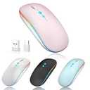 Halpilt LED Wireless Mouse A100S Rechargeable Portable Silent Mouse with Optional USB and Type-C Receiver 3-Speed Adjustable DPI for PC/Mac/Laptop (Rose Powder)