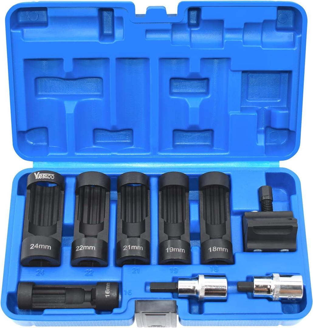 Yuesstloo 9pcs Strut Nut Socket 16mm 18mm 19mm 21mm 22mm 24mm with 12 Point 1/ 2" Drive, Suspension Strut Spreader Socket Tool Kit Shock Absorber Tool Suspension Strut Split Hub/ Knuckle Spreader Tool