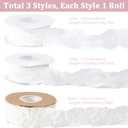 3 Rolls 3 Style 29.84 Yards White Ruffle Edge Chiffon Plaid Ribbon Double Ruffled Gingham Spring Flower Pattern Fabric Ribbons Set for Sewing Making Crafts Wedding Bouquets Gift Wrapping Diy